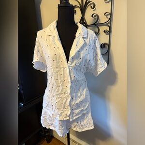 H&M PJs White Button Down Shirt with small strawberries